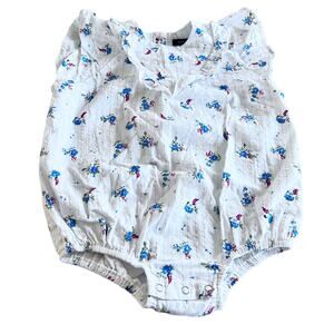 Bam-boo girls white floral metallic thread bubbble romper 24 months